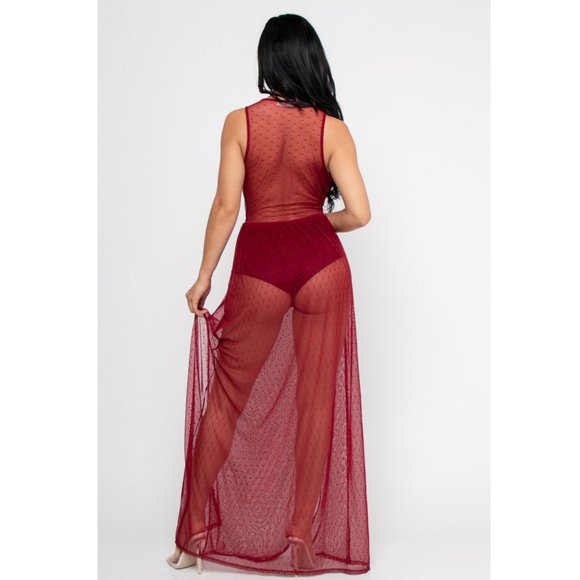 A3 DESIGN Sheer sexy BODYSUIT Maxi DRESS with side slits, S,M,L, Made in USA - Picture 3 of 3